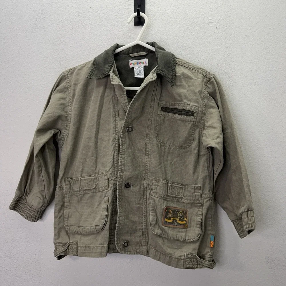 Vtg Gymboree Boys Ripstop Chore Safari Jacket Size 5-6 Rainbow Tag Pockets Tan